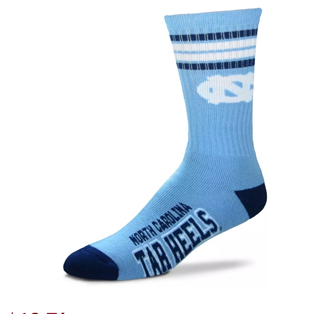 For Bare Feet Youth North Carolina Tar Heels 4-Stripe Deuce crew socks 13.(1-3)